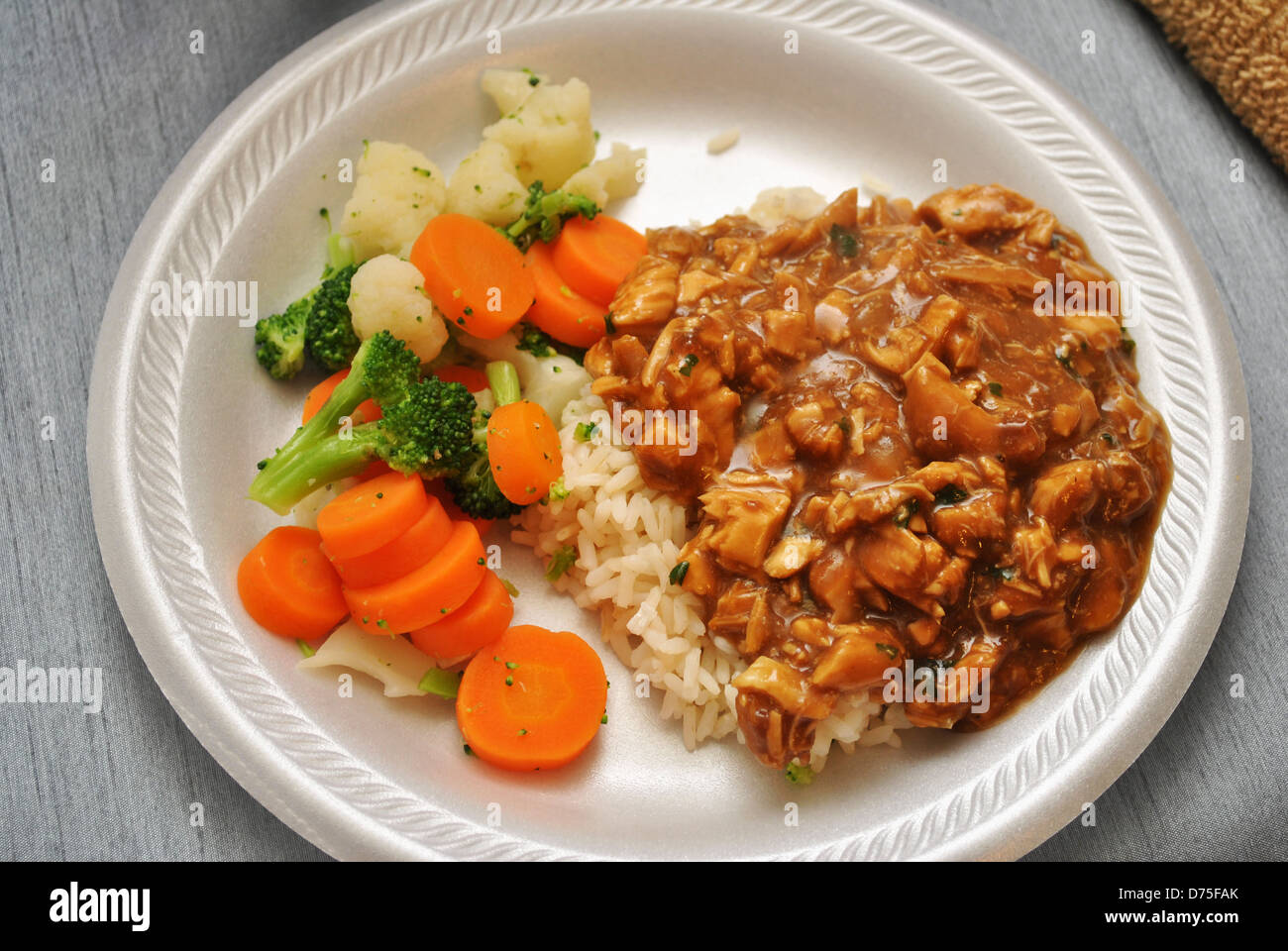 Chicken Gravy Over Rice with Steamed Veggies Stock Photo: 56055515 - Alamy