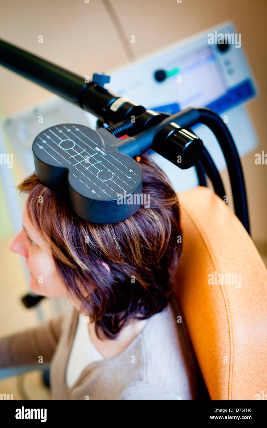 Transcranial stimulation (TMS) applying pulse on the