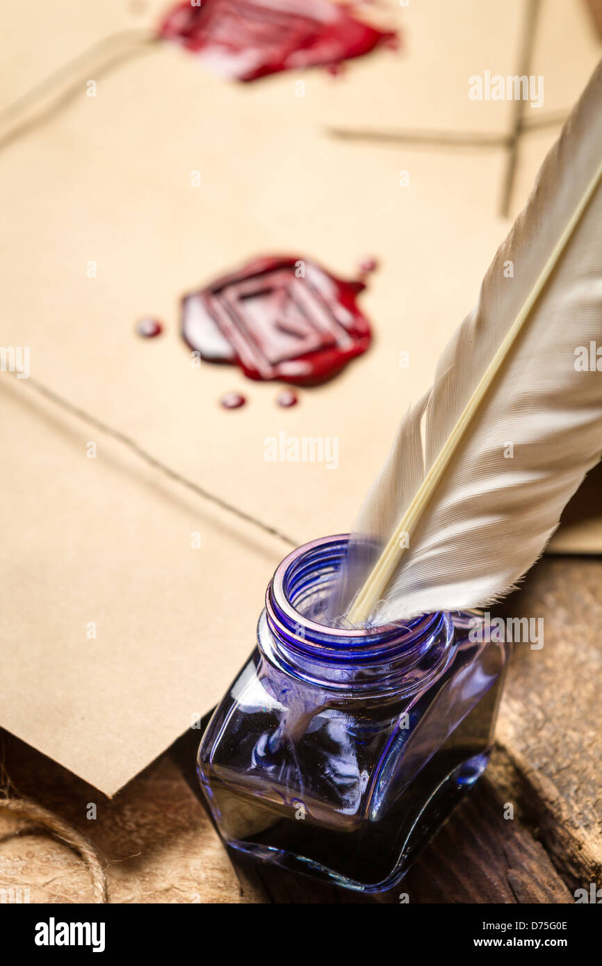 Envelope Ink Stick Closeup of blue ink and vintage envelope Stock Photo - Alamy
