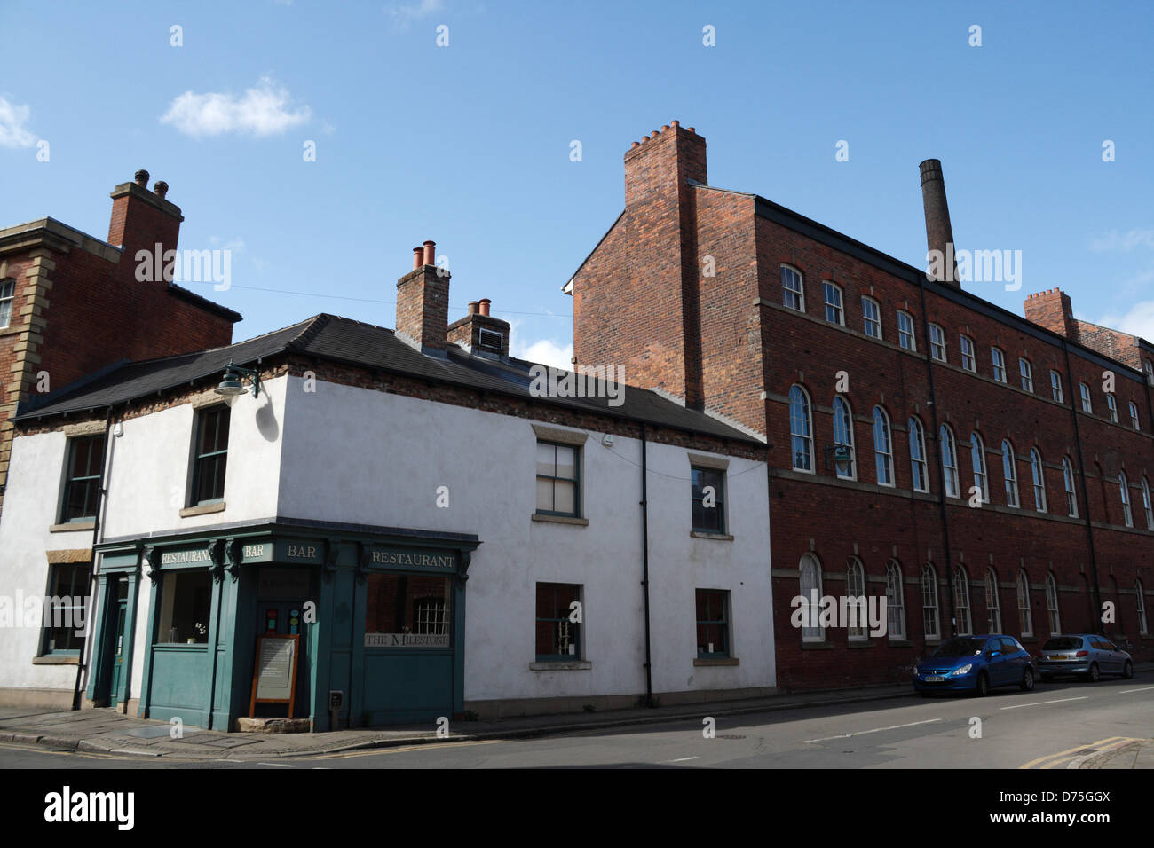 The Milestone revamped corner pub and old factory converted to homes in Kelham Island Sheffield England. gastro pub restaurant Stock Photo