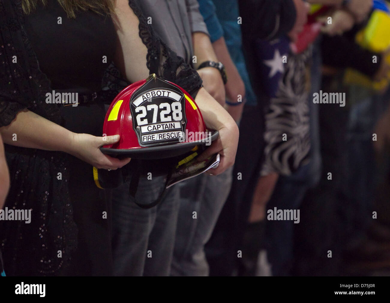 Family mourns the tragic death of fireman who died in the line of duty battling fire at fertilizer plant in West, Texas Stock Photo