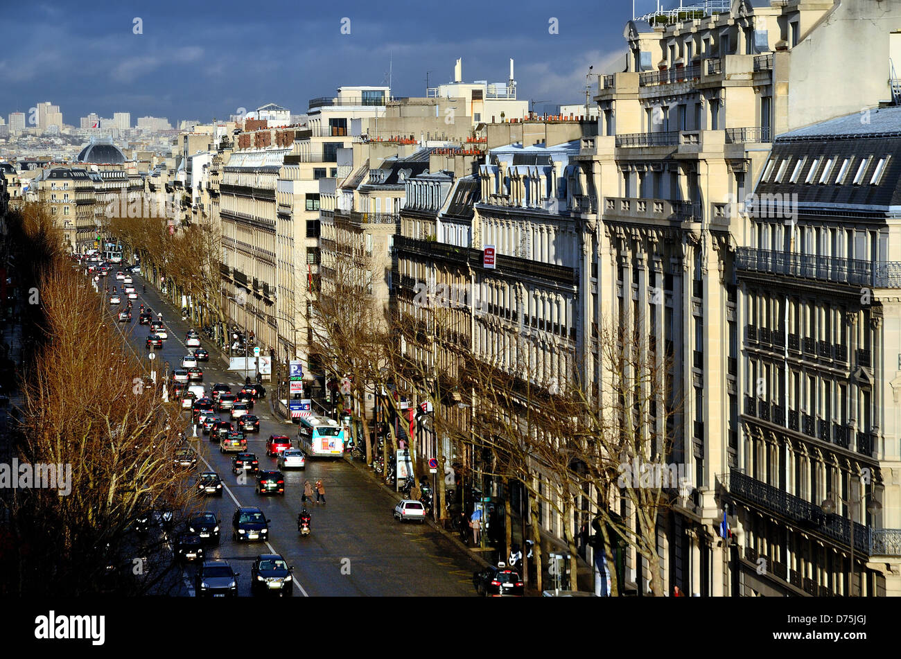 Boulevard Haussmann and Paris skyline France