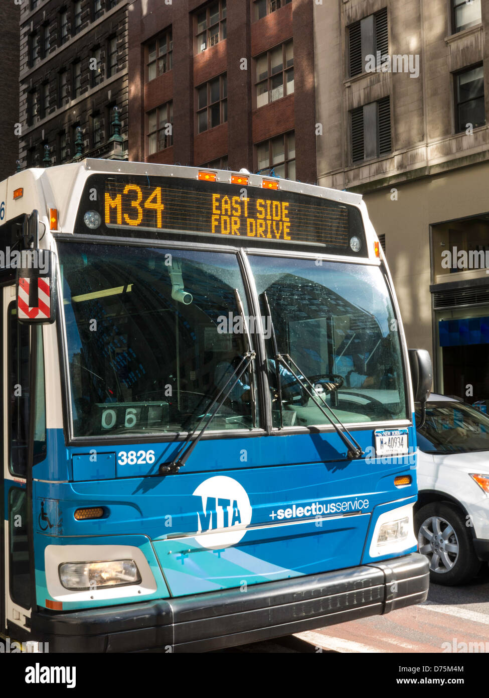 Front of M34  MTA Public Bus, NYC Stock Photo