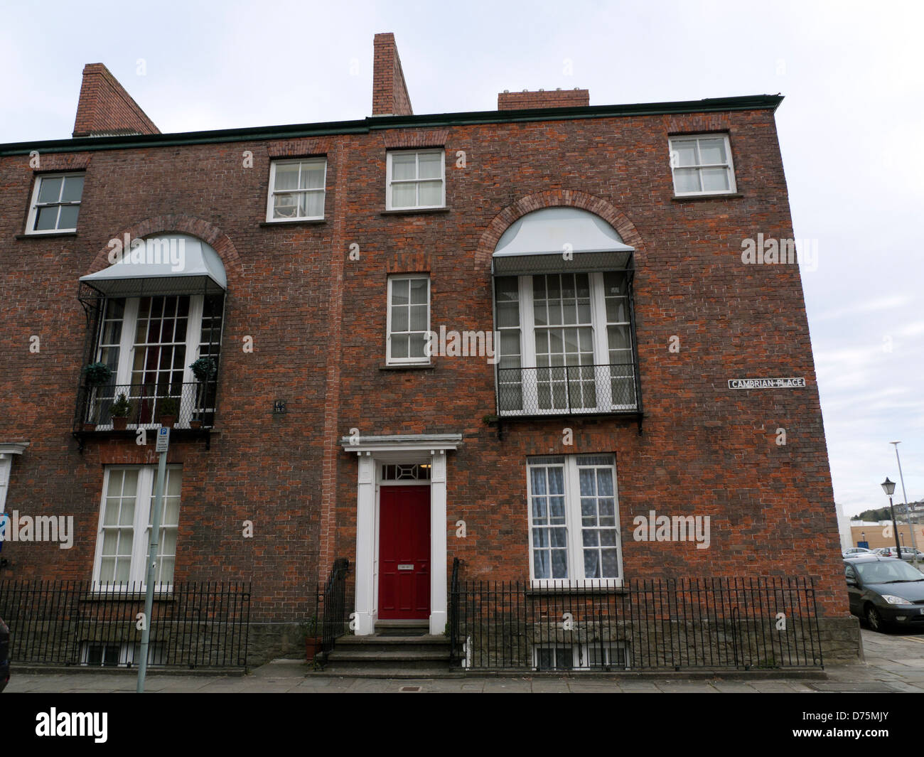 Front of a historical house on the corner of Cambrian Place, Swansea