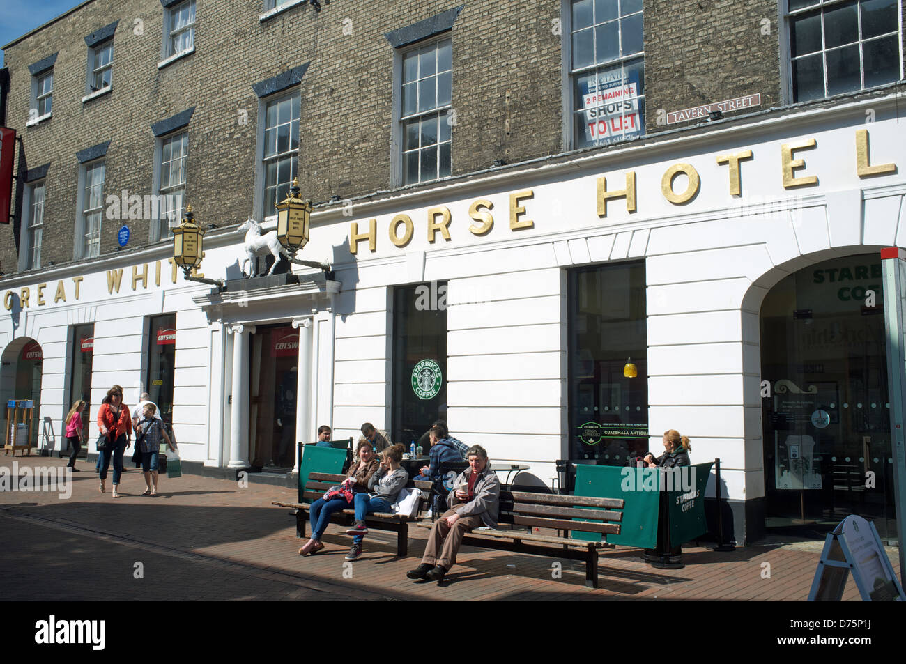 White Horse Hotel (now retail outlets) Ipswich, Suffolk, UK. Stock Photo