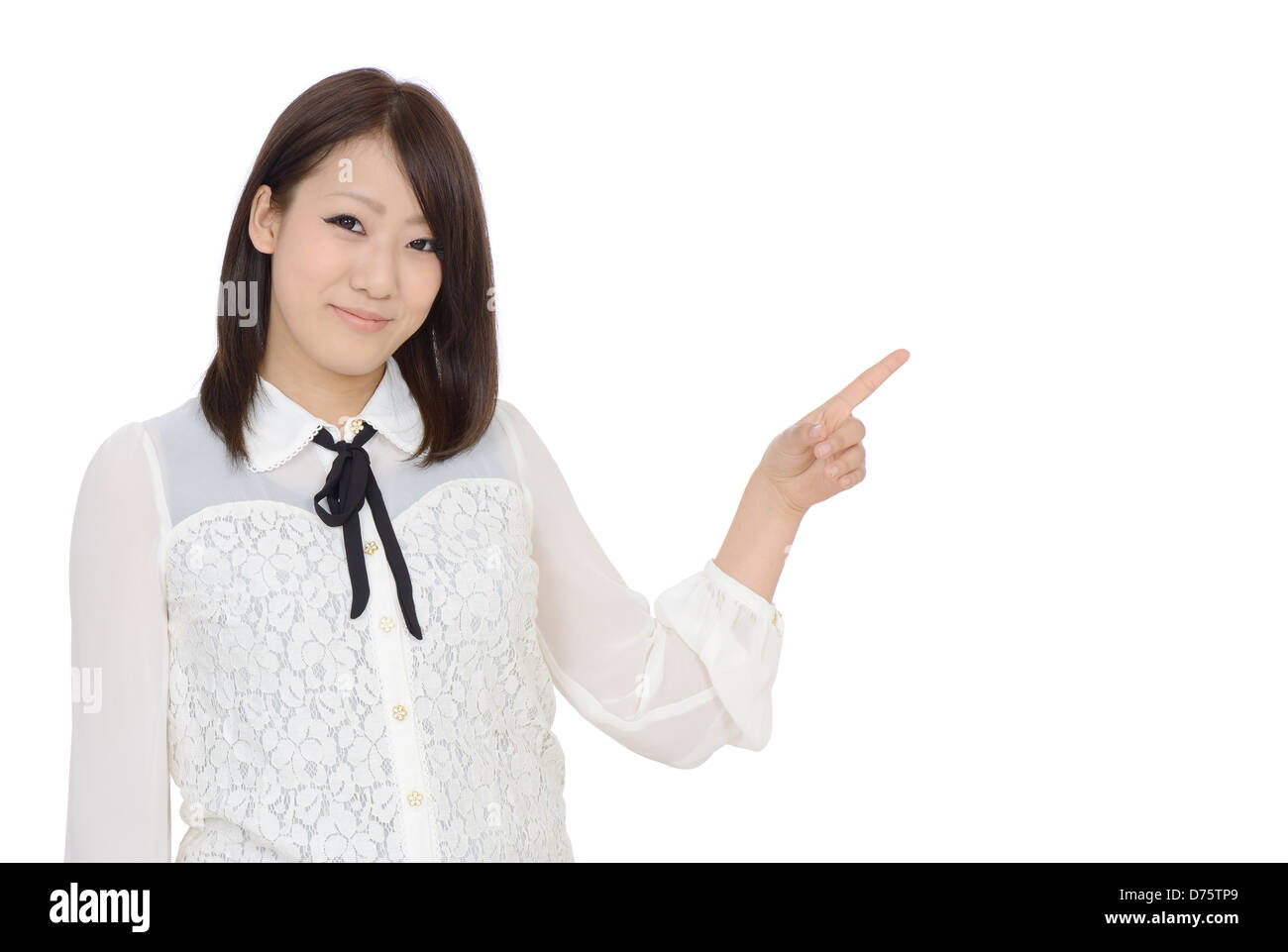 Young asian woman rise hand and pointing Stock Photo