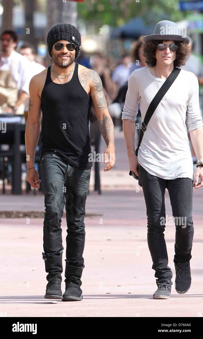Lenny Kravitz out and about in Miami with fellow band mate Miami