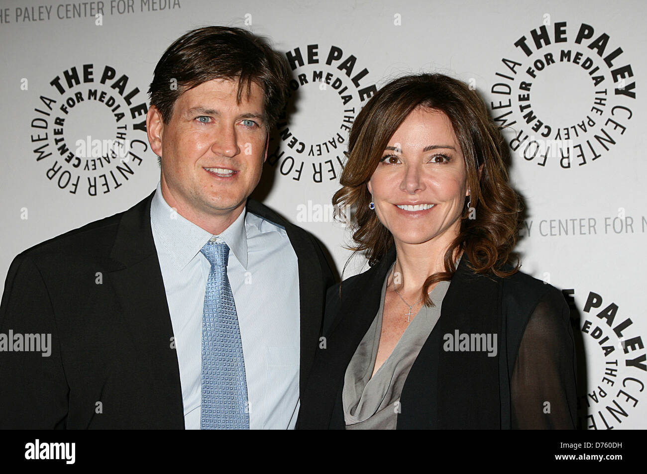 Bill Lawrence and Christa Miller attend a special screening of 'Cougar Town' at The Paley Center for Media in Beverly Hills Stock Photo