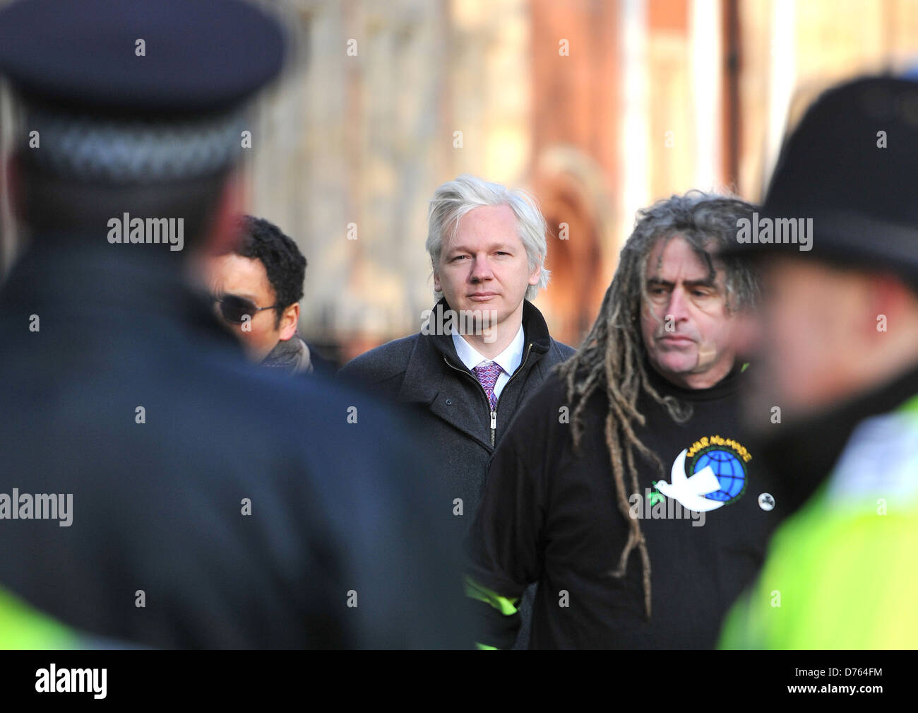Julian Assange arrives at the Supreme Court for his extradition hearing. London, England - 01.02.12 Stock Photo