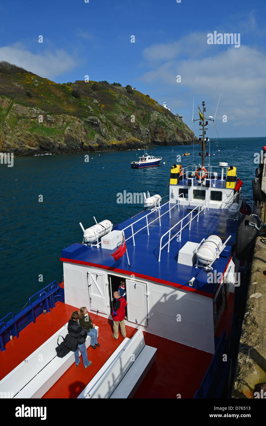 Isle of Sark ferry in Maseline Harbour, Greater Sark, Sark, Bailiwick of Guernsey, Channel Islands Stock Photo
