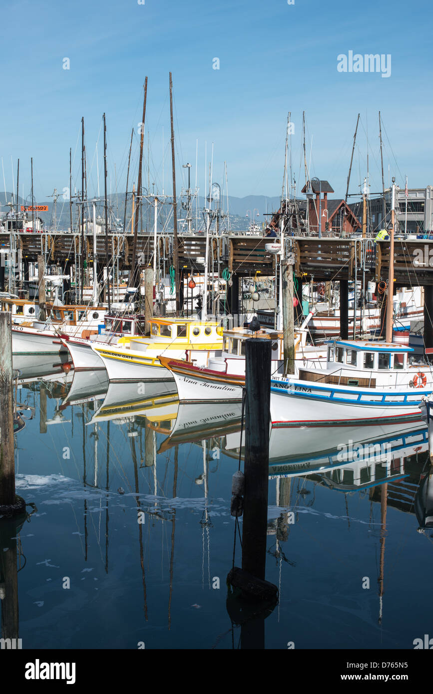 SAN FRANCISCO, California Wooden fishing boats at their moorings in