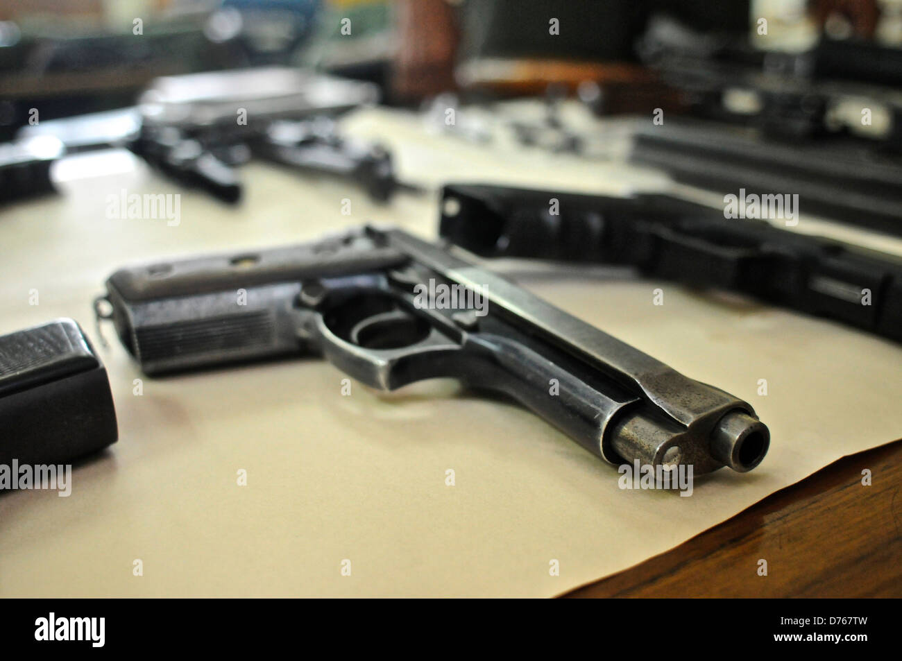 Weapon parts at a firearms training course at the Panamanian National