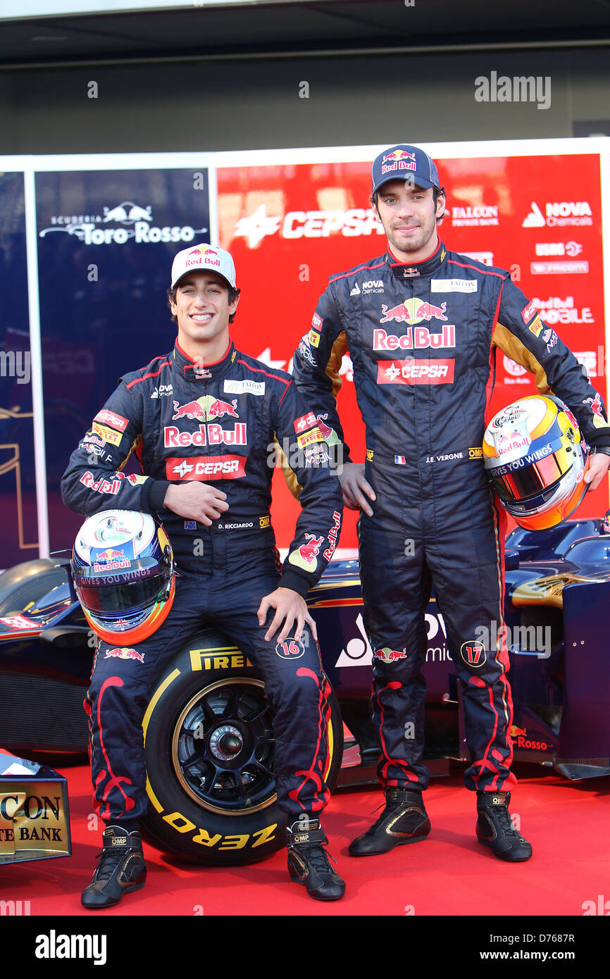 Daniel Ricciardo and Jean-Eric Vergne F1 - Formula One - Toro Rosso Team  Drivers and Car Toro Rosso unviel their new car and Stock Photo - Alamy