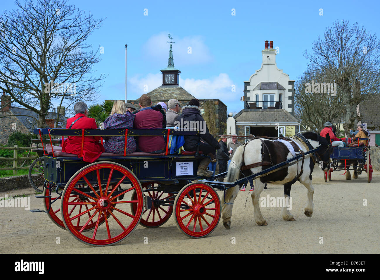 Tourists on horsedrawn carriage ride, Greater Sark, Sark, Bailiwick of