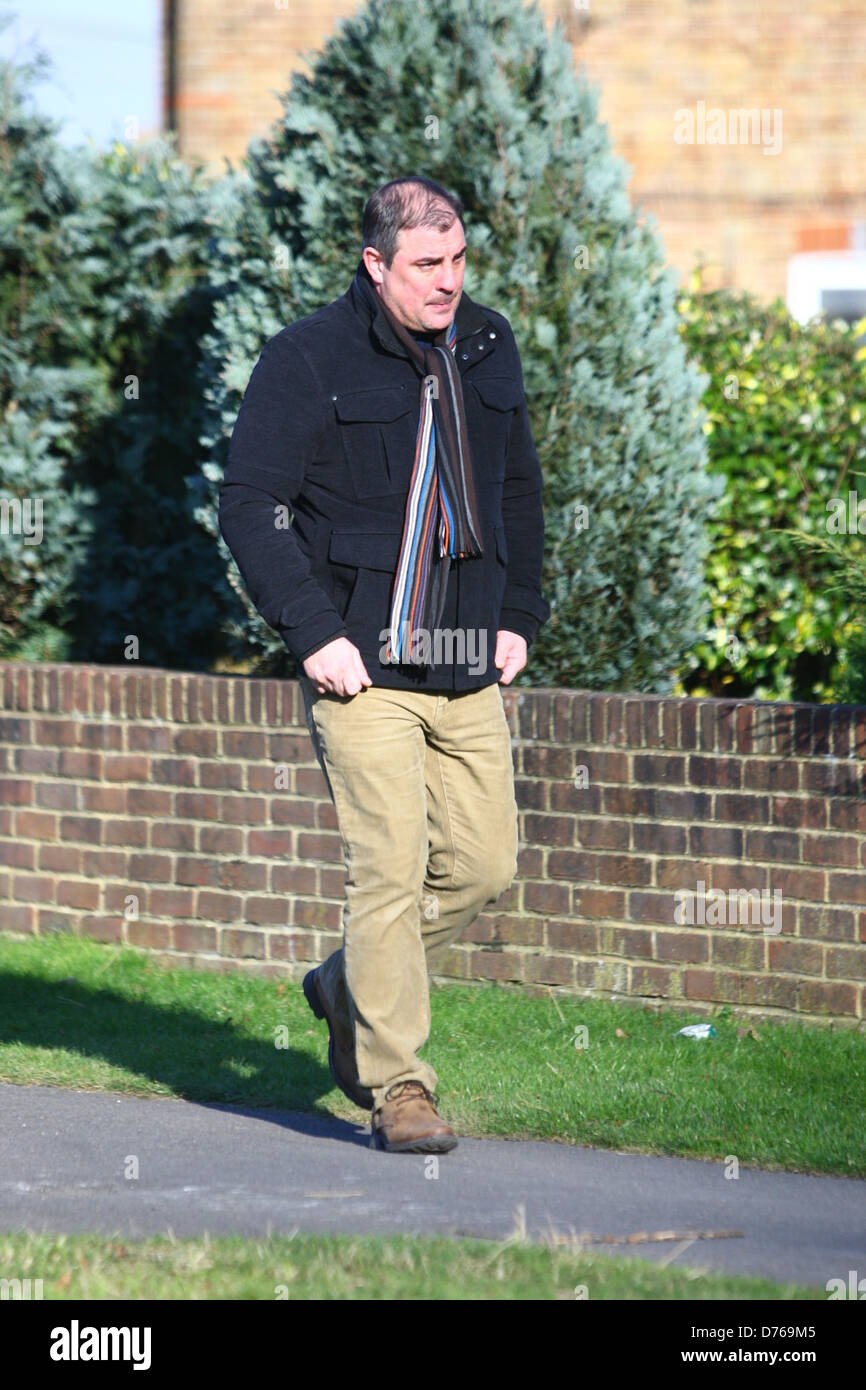 Steve Toms, the of Andrea McLean, looks nervous as he arrives at the television presenter's house London, England Stock Photo - Alamy
