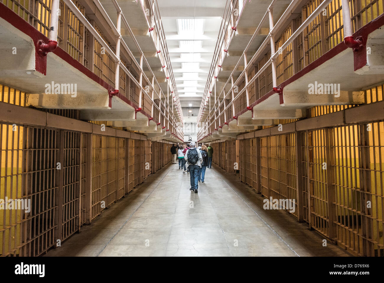 SAN FRANCISCO, California - Inside the cell block where the inmate's cells were in Alcatraz prison on Alcatraz Island in San Francisco Bay. Stock Photo