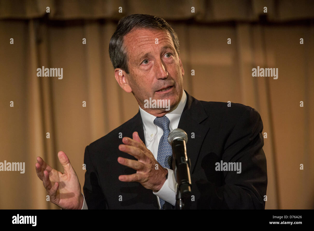 Former South Carolina Gov. Mark Sanford, the Republican candidate for the open Congressional seat, makes a point during a debate against his democratic opponent Elizabeth Colbert Busch at the Citadel on April 29, 2013 in Charleston, South Carolina. Stock Photo