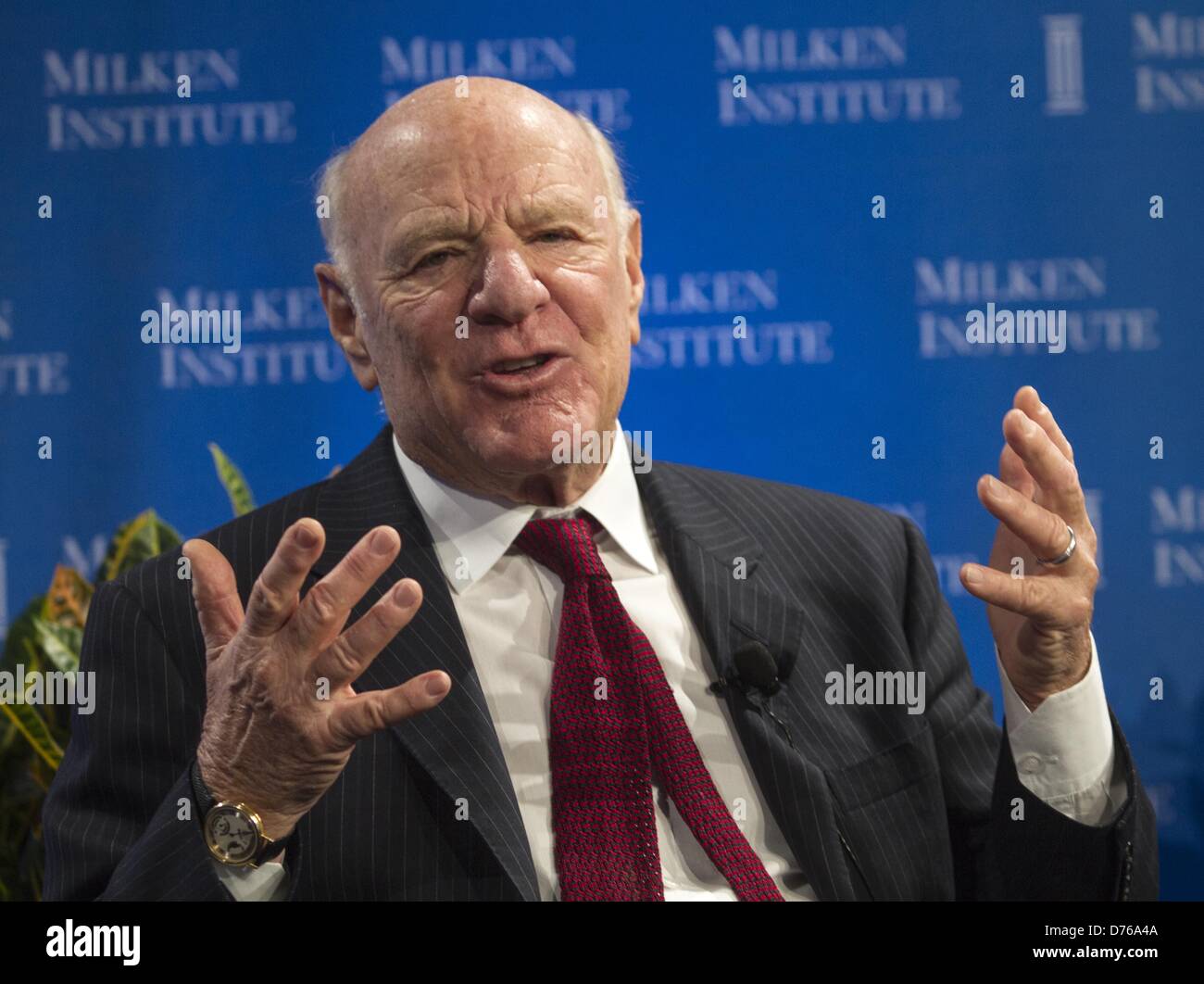 Los Angeles, California, U.S. April 29, 2013. Barry Charles Diller, Chairman and Senior Executive, IAC; Chairman and Senior Executive, Expedia, Inc., speaks in a panel during the Milken Institute Global Conference Monday, APril 29, 2013 in Beverly Hill, California. (Credit Image: Credit:  Ringo Chiu/ZUMAPRESS.com/Alamy Live News) Stock Photo