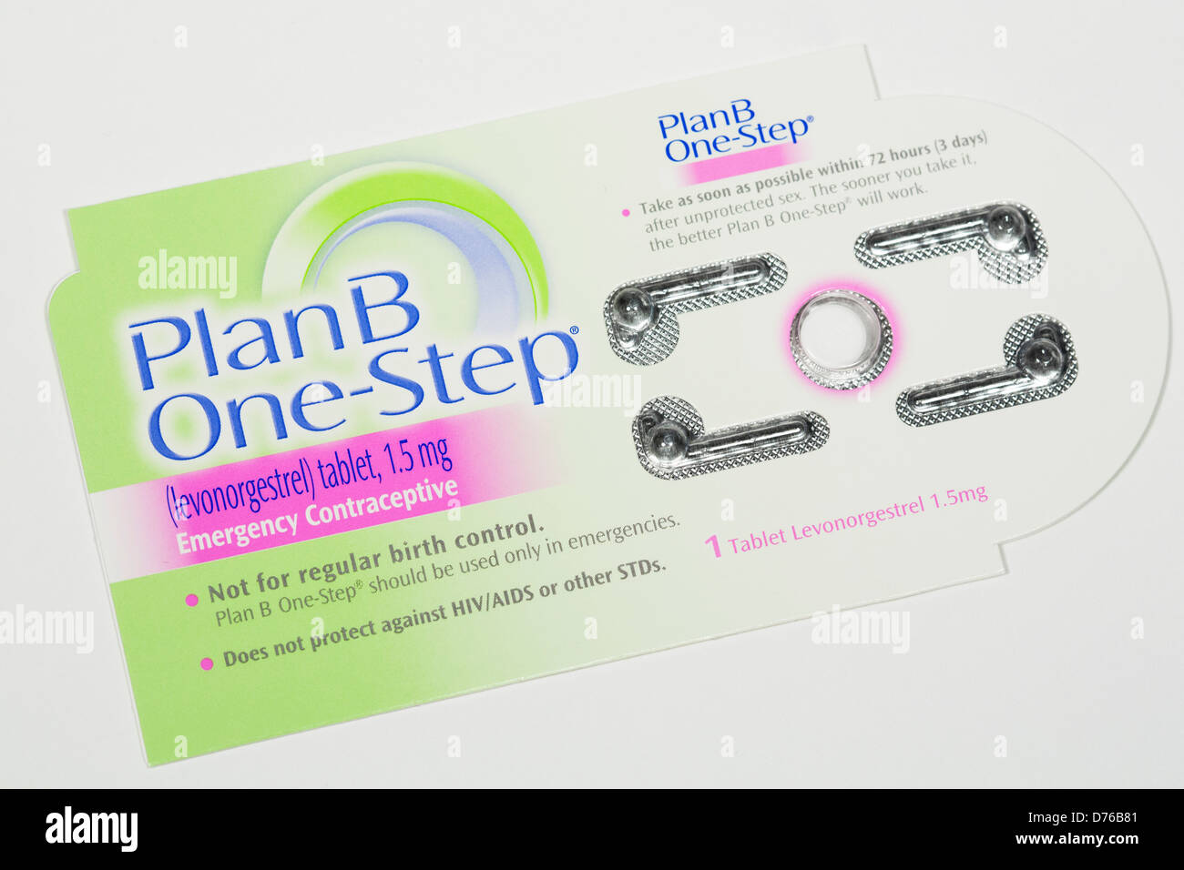 A Plan B (levonorgestrel) emergency contraceptive pill, also known as the 'Morning after pill' Stock Photo