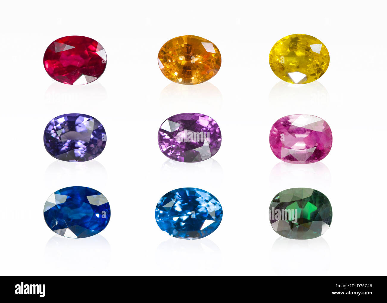 Corundum (Sapphire and Ruby) specimens on white background Stock Photo