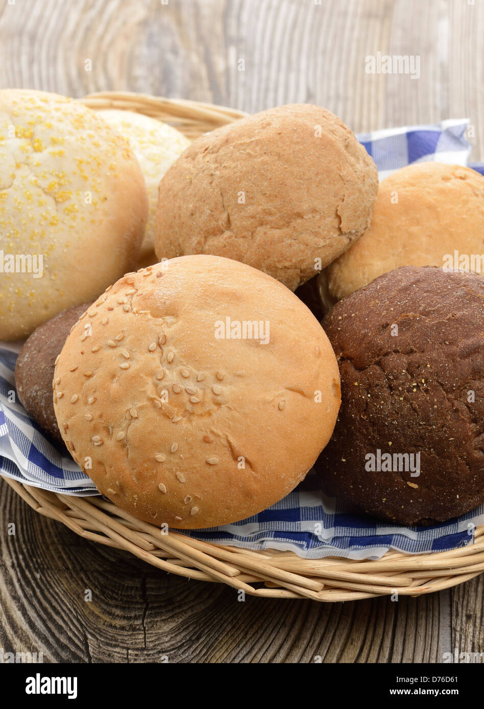 Bread Buns Assortment In A Basket Stock Photo