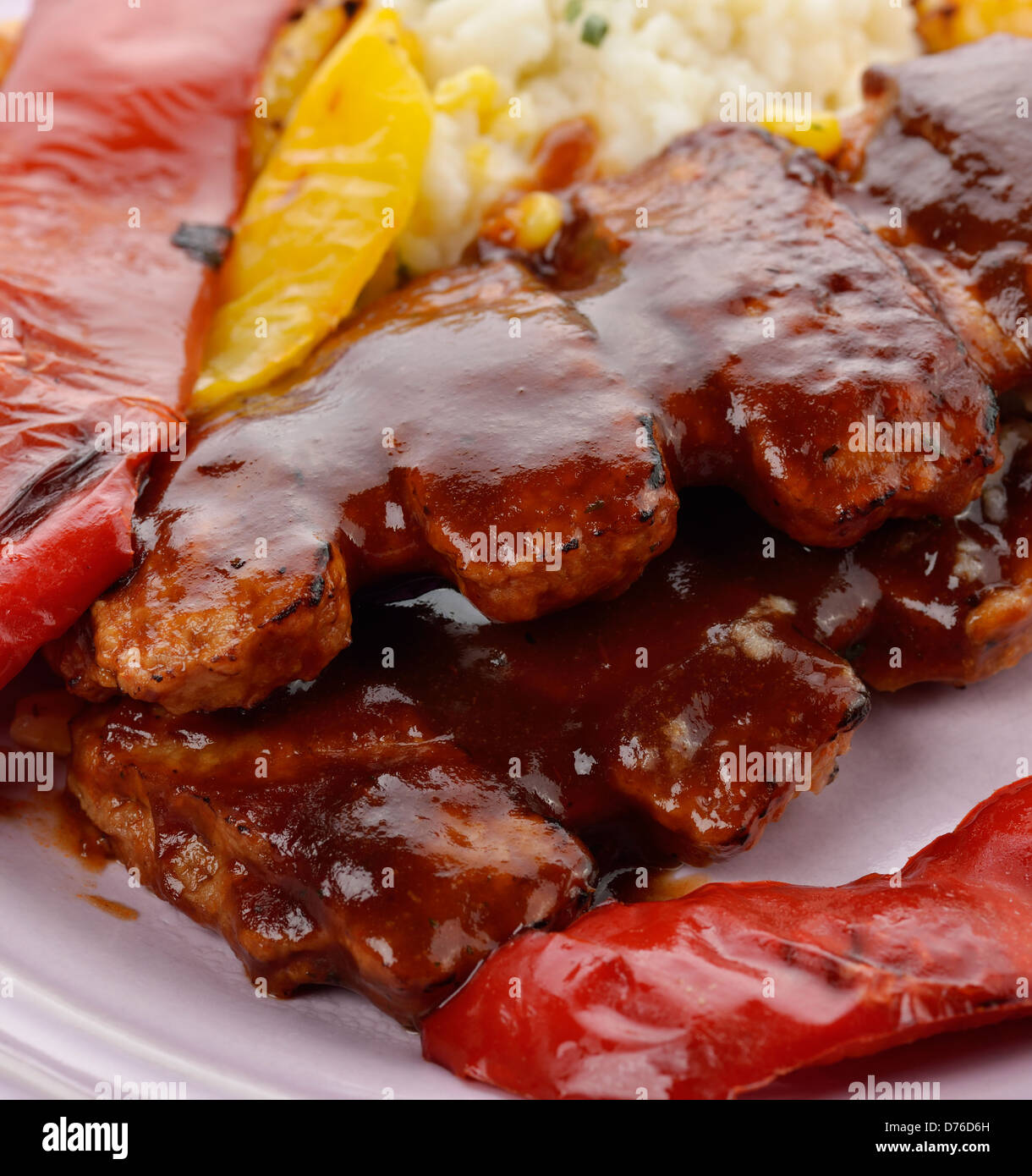 Barbecue Pork Ribs With Grilled Sweet Pepper Stock Photo Alamy