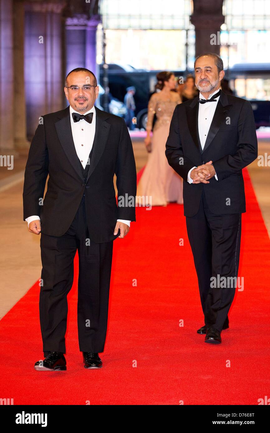 Salman bin Hamad al Khalifa of Bahrein and Haitham bin Tareq al Said of Oman arrive at the Rijksmuseum dinner hosted by Queen Beatrix of the Netherlands on the eve of her abdication in Amsterdam, The Netherlands, 29 April 2013. Photo: Patrick van Katwijk -  -/DPA/Alamy Live News Stock Photo
