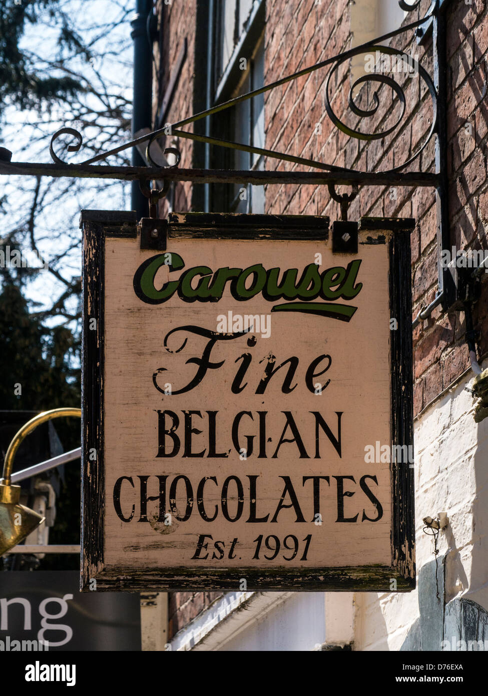 Sign outside Chocolate Shop on Steep Hill, Lincoln Stock Photo