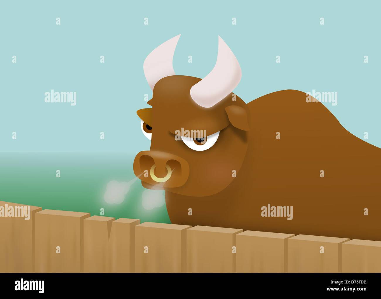 Illustration of a Bull behind a wooden fence Stock Photo - Alamy