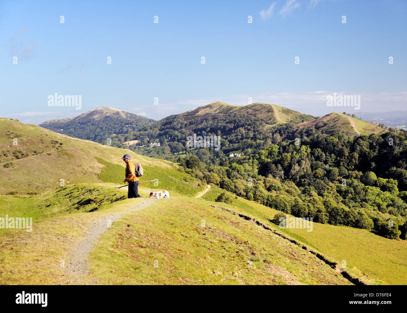 Path leading north along east flank of Herefordshire Beacon toward Worcestershire Beacon. Malvern Hills, Herefordshire, England Stock Photo