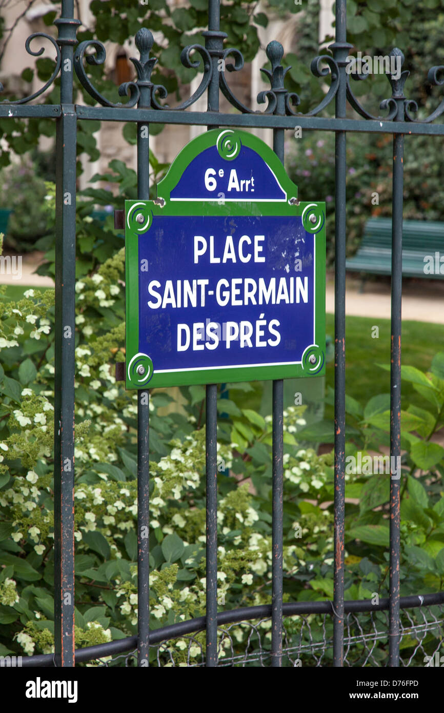 Paris, square, railing, enclosure, Saint Germain des Prés, France Stock Photo