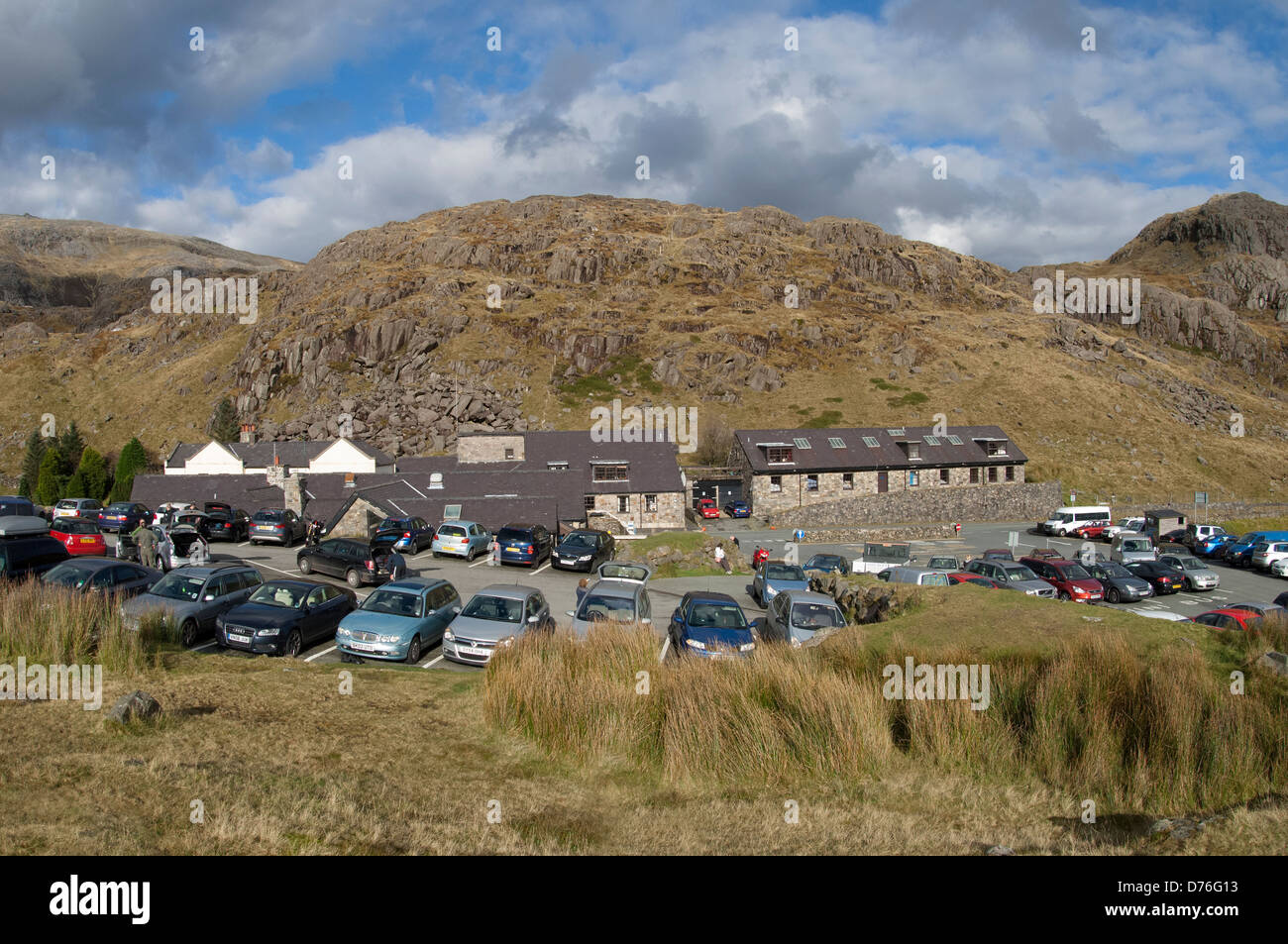 Car park at Pen y Pass in the Snowdon National Park, Wales Stock Photo