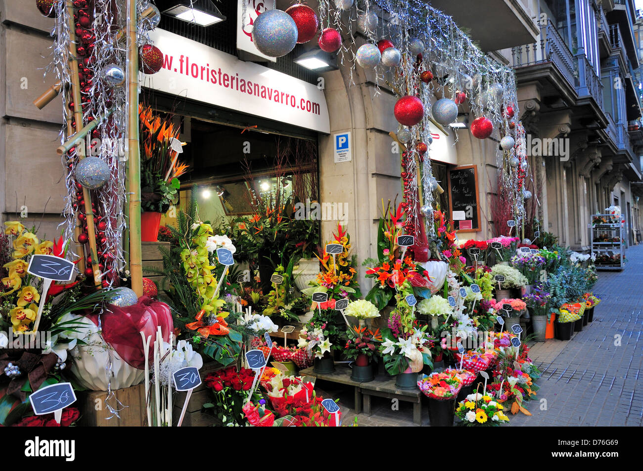 Barcelona, Catalonia, Spain. Navarro florist at Christmas Stock Photo