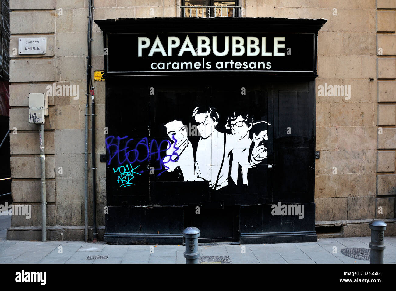 Barcelona, Catalonia, Spain. Painted shop shutters - Caramels Artesans Stock Photo