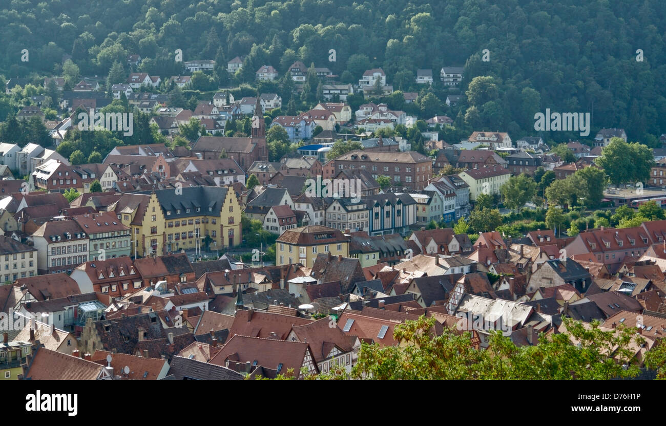 aerial view of a city named 'Wertheim am Main' (Southern Germany) at summer time in sunny ambiance Stock Photo