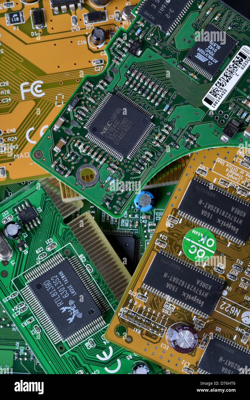 Electronics boards leading records Electric scrap metal Stock Photo