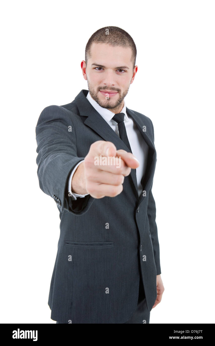 young business man in a suit pointing with his finger Stock Photo - Alamy