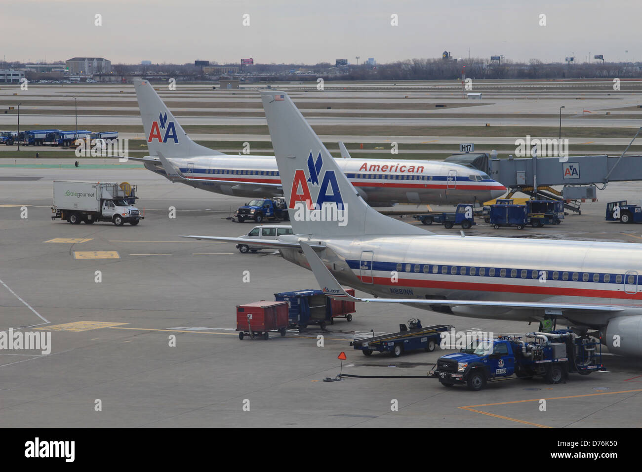 American Airlines plane arriving at Chicago O'Hare airport Stock Photo