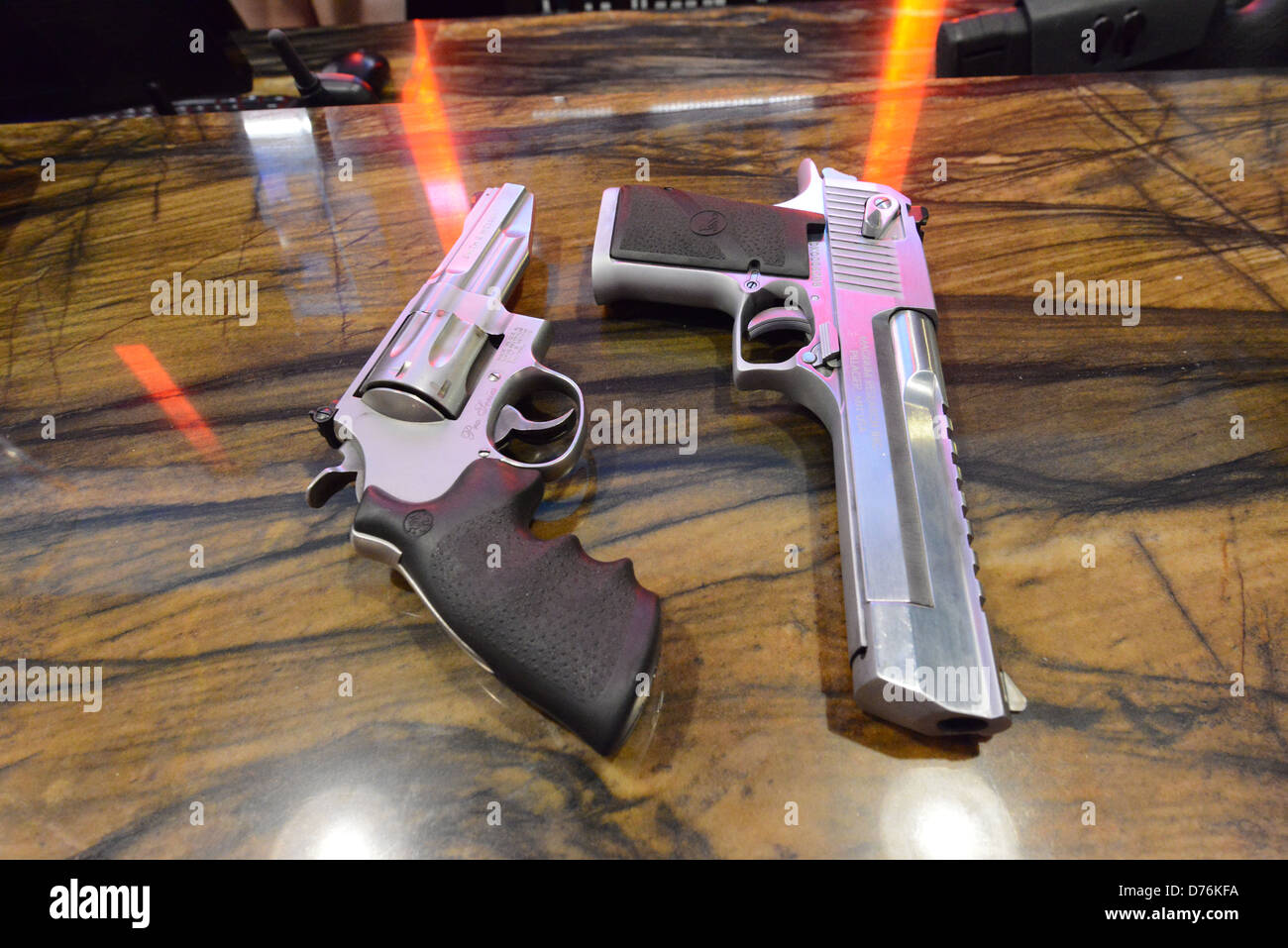 A revolver and an automatic pistol. Stock Photo