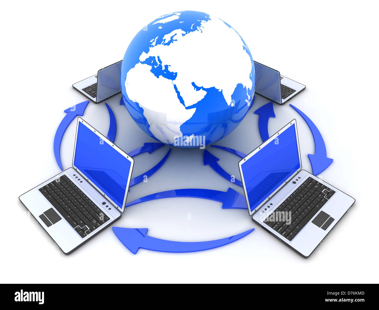 Abstract Earth and four laptop (done in 3d) Stock Photo