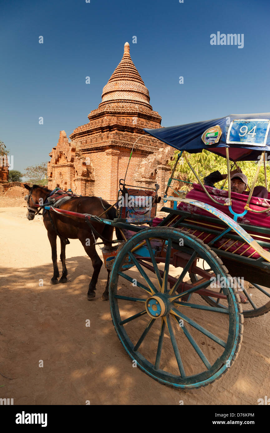 Horse and buggy close by a stupa in Bagan, Myanmar 2 Stock Photo