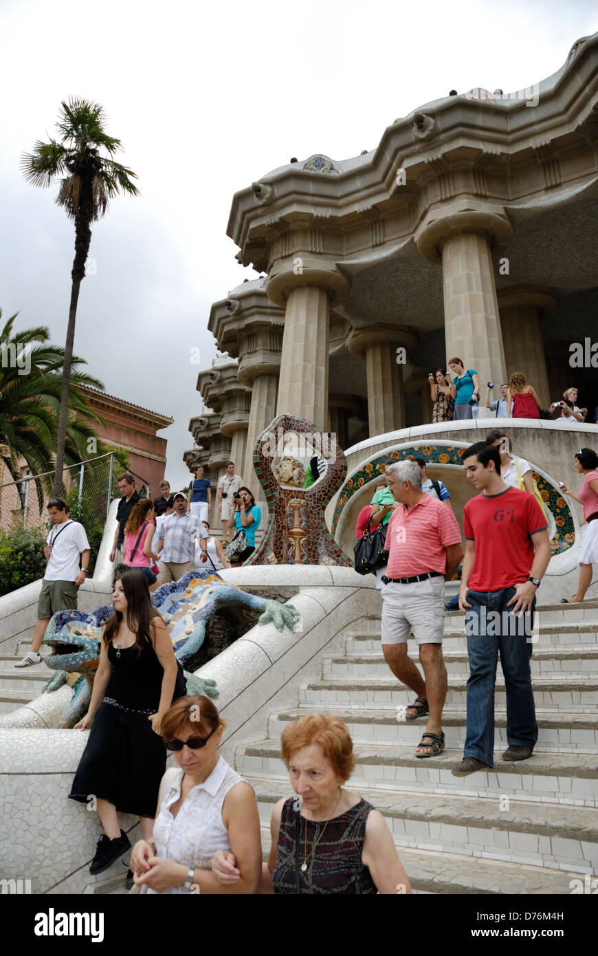 Tourist at Park Güell designed by Antoni Gaudi in Barcelona Stock Photo ...