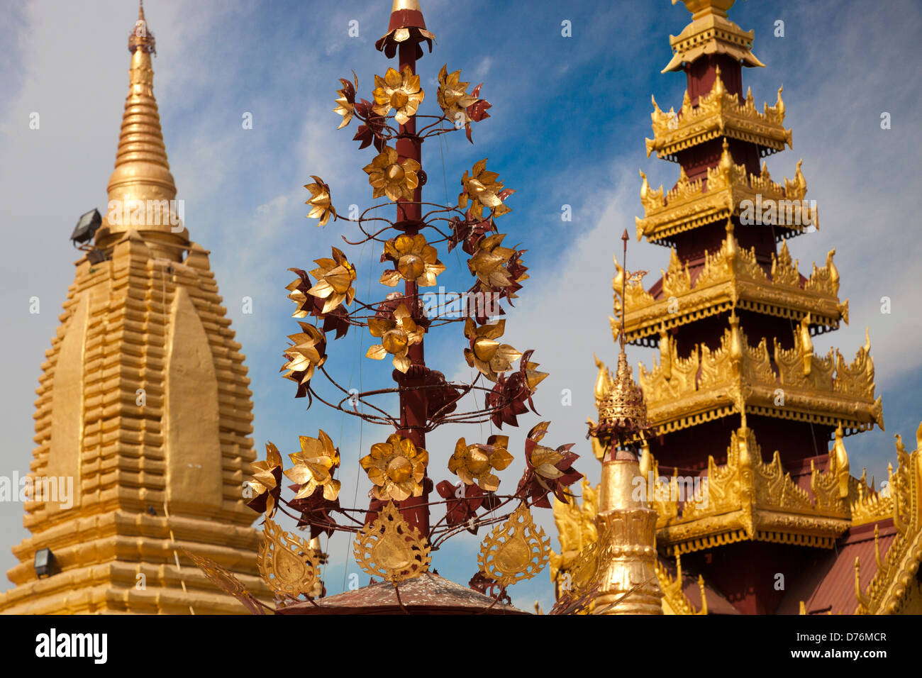 Ornate spires and stupas of the Shwezigon Pagoda, Bagan Myanmar Stock Photo