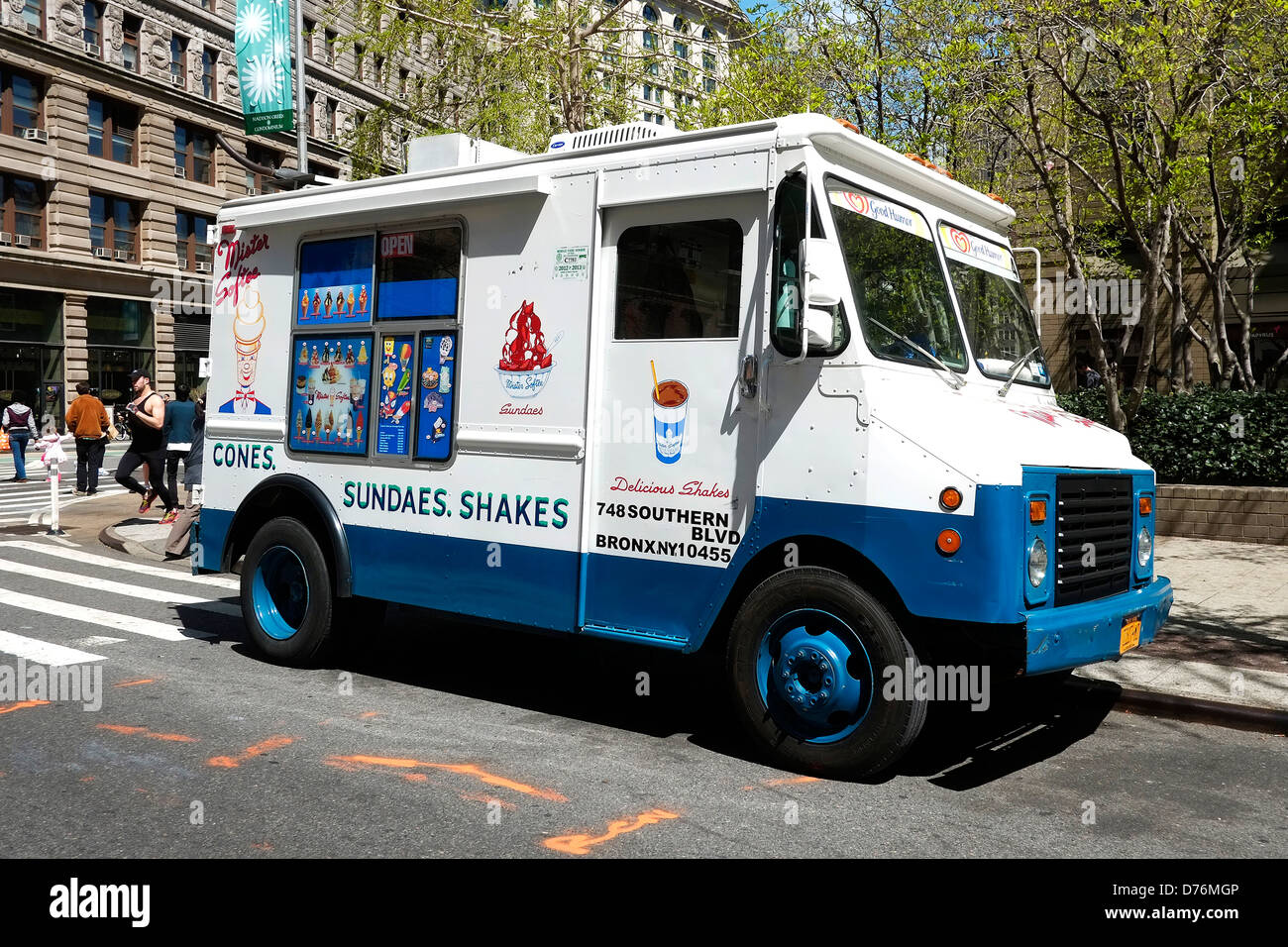 A Mister Softee ice cream truck parked on a street in Manhattan, New York City. Stock Photo