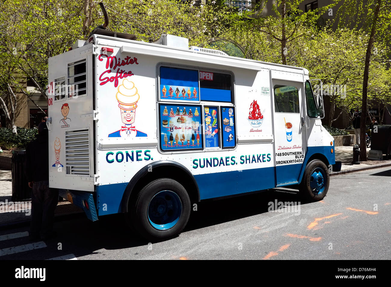 A Mister Softee ice cream truck parked on a street in Manhattan, New York City. Stock Photo