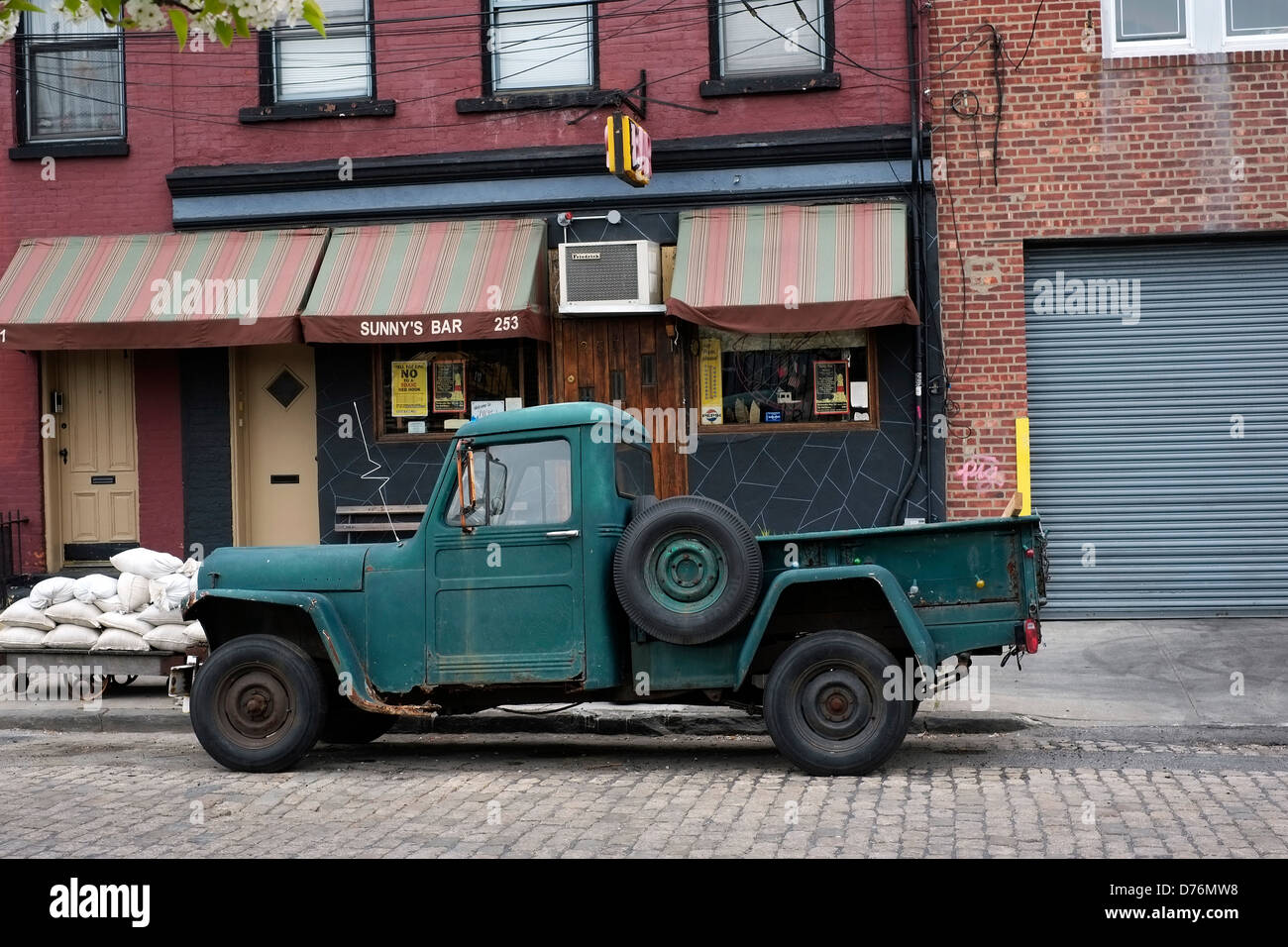 Views of the exterior of Sunny's Bar in the Red Hook district of