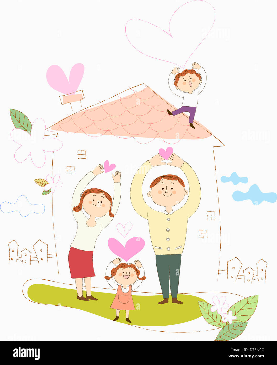illustration of a happy family Stock Photo - Alamy