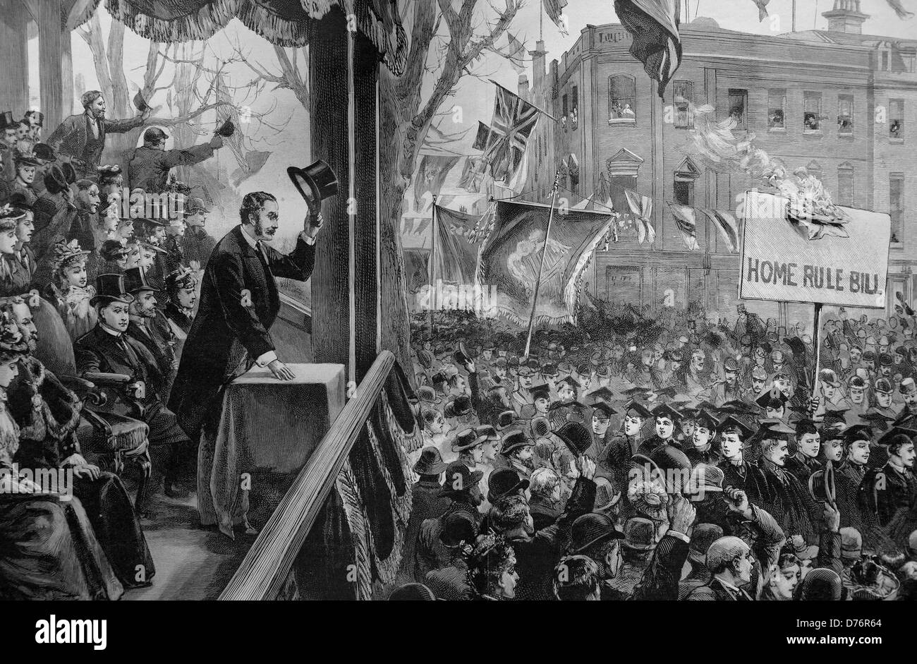 The protest against the Home Rule Bill in Belfast, left Arthur Balfour, Chief Secretary for Ireland, historical illustration, 18 Stock Photo