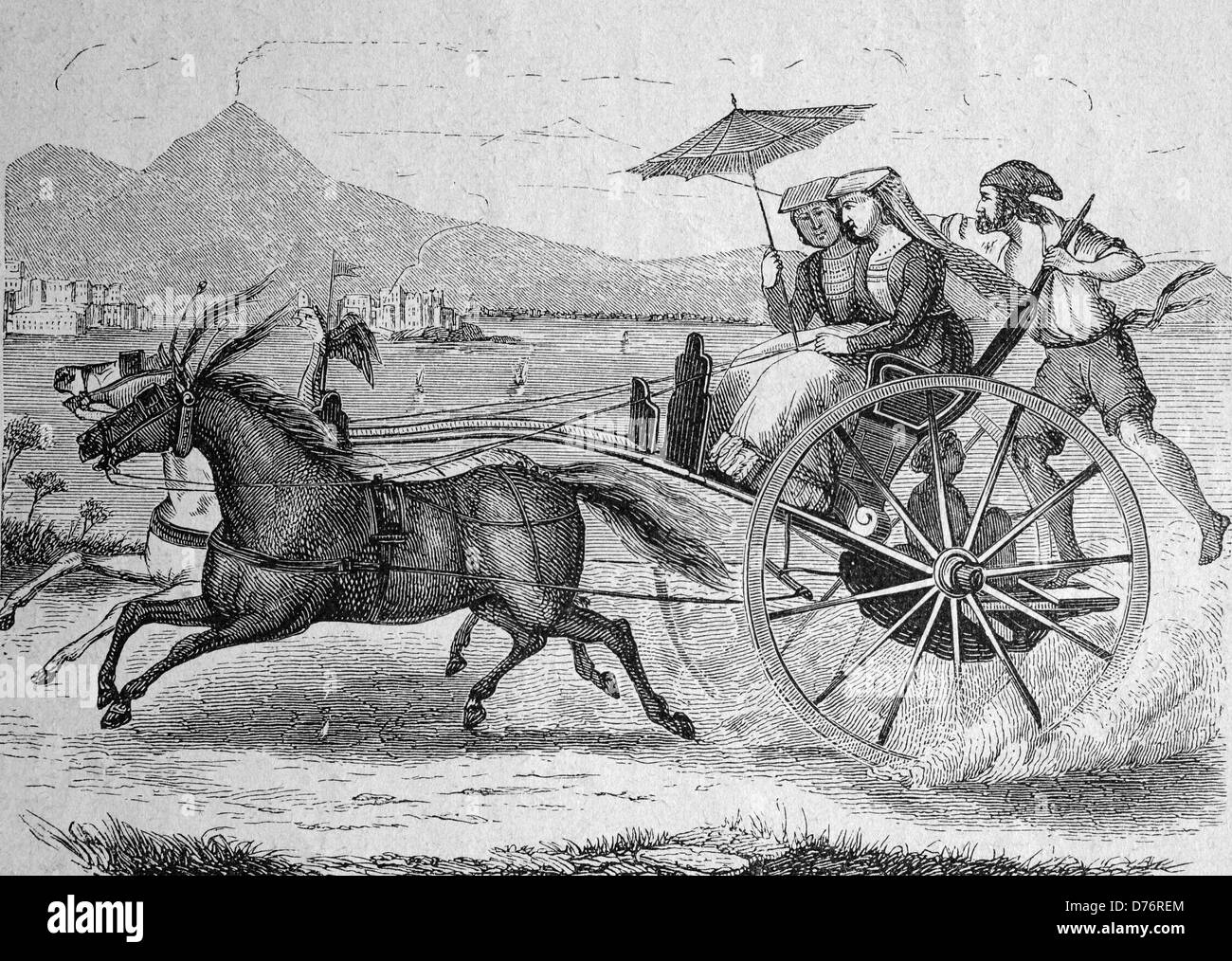 Neapolitan carriage, woodcut circa 1871 Stock Photo