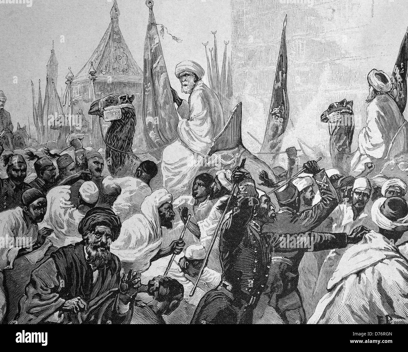 The transfer of the sacred carpets to Mecca, scene on Mehmet Ali Square in Cairo, Egypt, woodcut circa 1871 Stock Photo